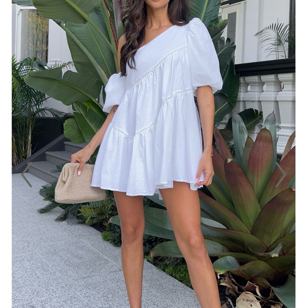 Showpo White Ruffled One-Shoulder Mini Dress